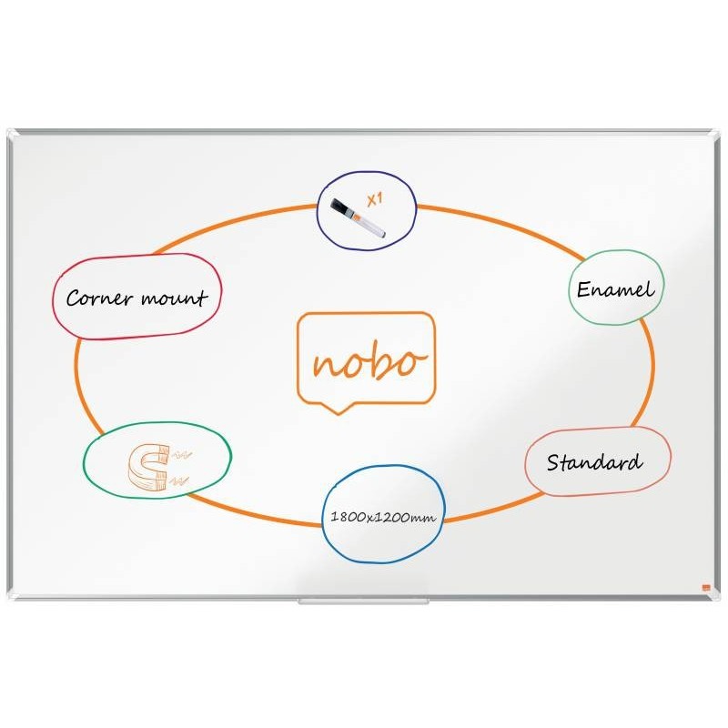 Nobo Premium Plus Magnetic Enamel Whiteboard Aluminium Frame 1800x120