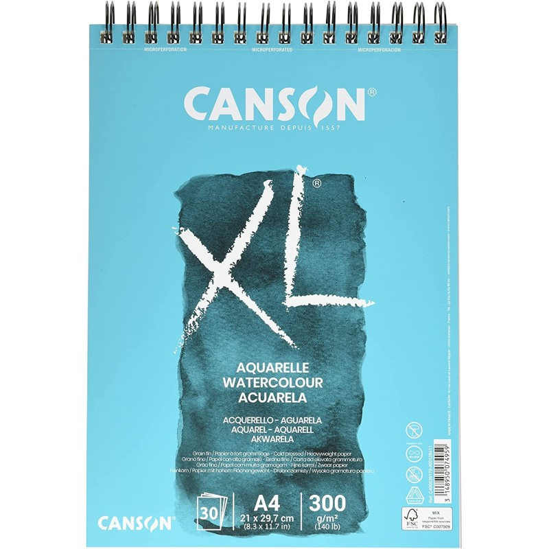 Canson XL Aquarelle Album Spirale Microperforato da 30 Fogli A4 - Gra