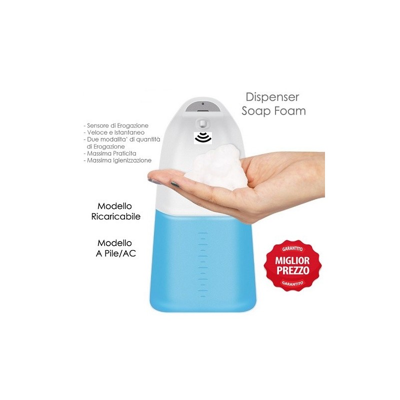 TECNO DISPENSER SAPONE LIQUIDO DA 250 ML CON ALIMENTAZIONE E BATTERIA