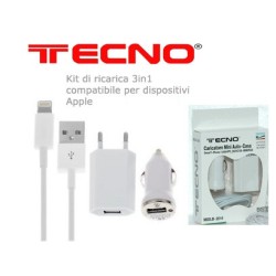 TECNO KIT DI RICARICA HOME E CAR PER IPHONE 5/6/7 CAVO FLAT BLACK B-2