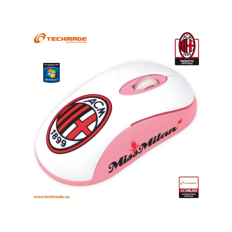 TECHMADE MOUSE UFFICIALE MILAN ROSA 800 DPI USB TM-1046LADY-MILAN