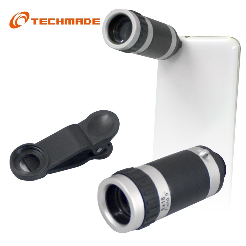 TECHMADE 8X TELESCOPIO ZOOM OTTICO PER SMARTPHONE COLORE SILVER TM-BR