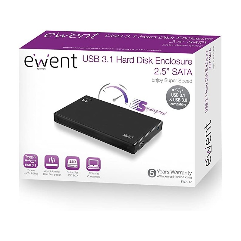 EWENT BOX PER HDD/SSD 25" USB 31 IN ALLUMINIO EW7032