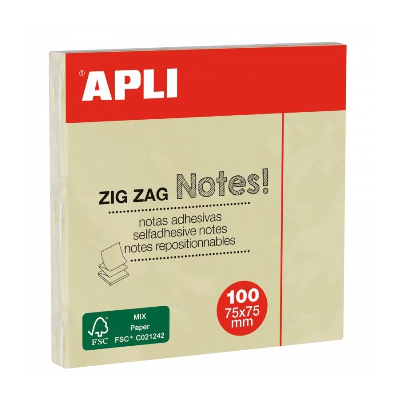 APLI Classic Bloc di 100 note adesive zigzag 75 x 75 mm - colore gial