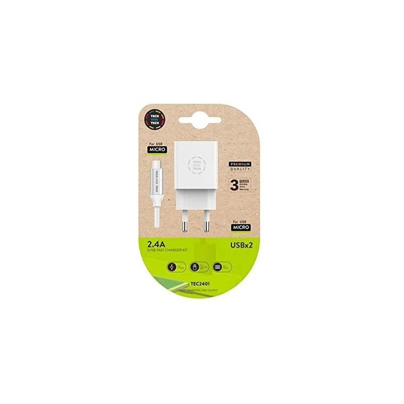 Caricatore a parete a doppia parete TechOnch + cavo USB-A un micro-US