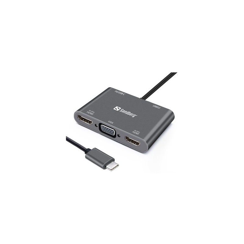 Sandberg USB-C Dock 2xHDMI+1xVGA+USB+PD