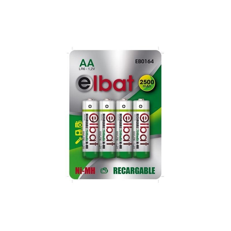 Pacchetto Elbat di 4 batterie ricaricabili LR6 AA 2500MAH