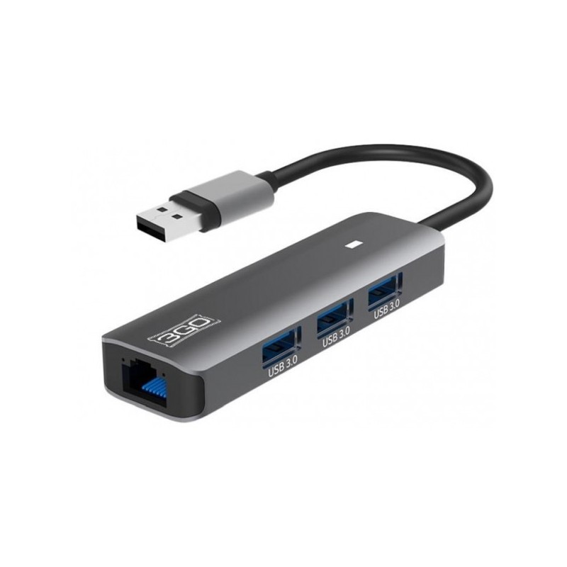 3GO HUB USB - 3 Puertos USB3.0 + 1 Puerto ETHERNET - Color Plata