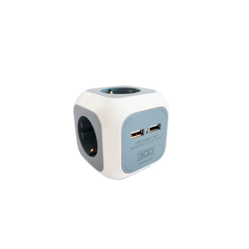 3GO Regleta 4 Tomas + 2xUSB - Forma de cubo - 2.1A - Color Blanco