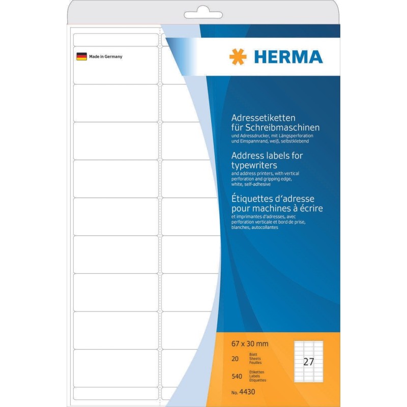 HERMA Adress-Etiketten Adress-Etiketten,67x30 540St 67,0 x 30,0 mm we