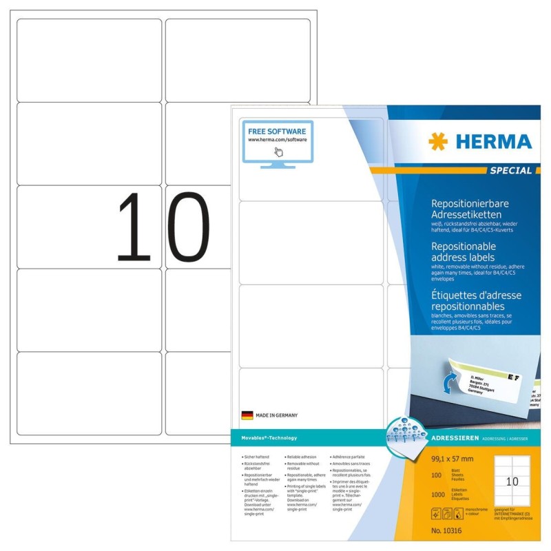 HERMA Adress-Etiketten 10316 99,1 x 57,0 mm wei&Atilde;