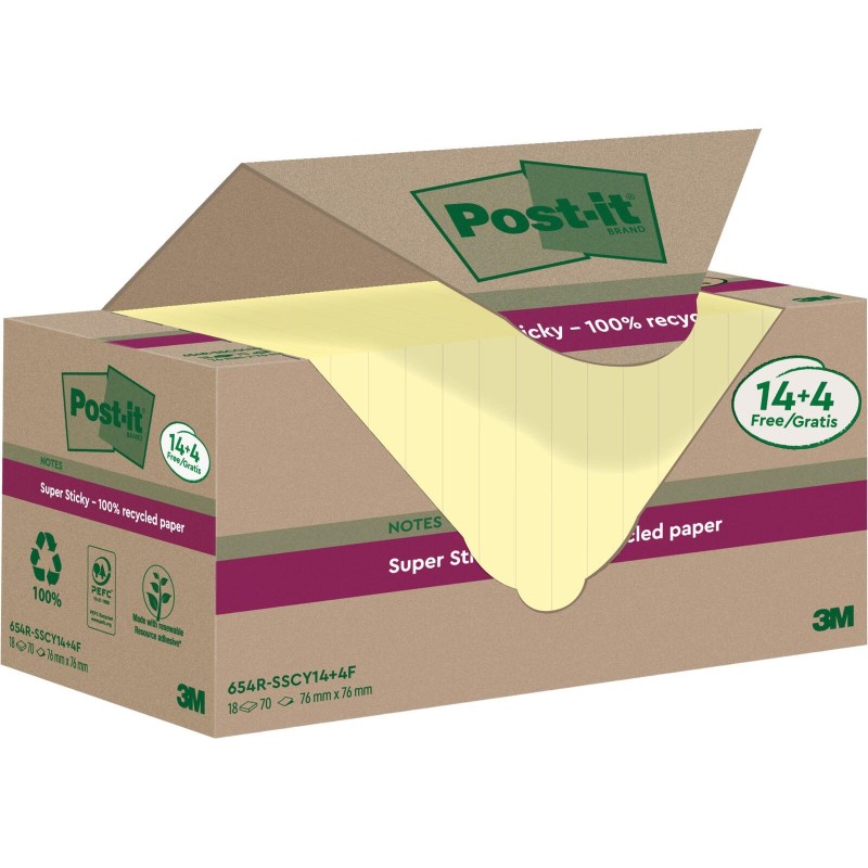 Foglietti riposizionabili Post-it&reg; Super Sticky carta riciclata al 1