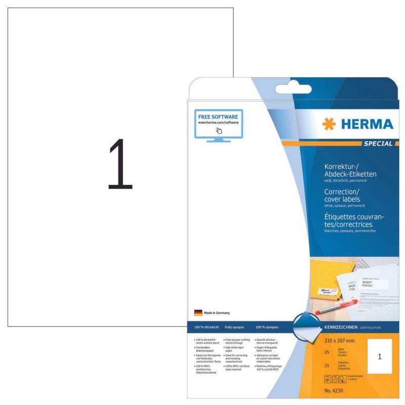 HERMA Universaletiketten 4230 210,0 x 297,0 mm wei&Atilde;