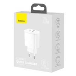 Baseus Travel Charger Compact Quick Charger U+C 20W EU White (CCXJ-B0