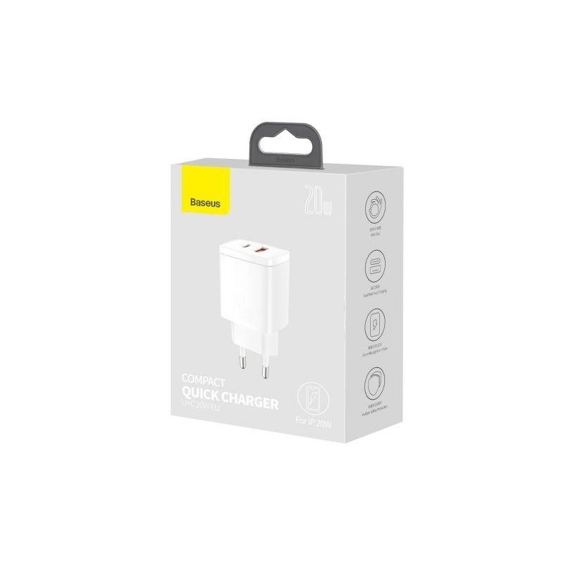 Baseus Travel Charger Compact Quick Charger U+C 20W EU White (CCXJ-B0