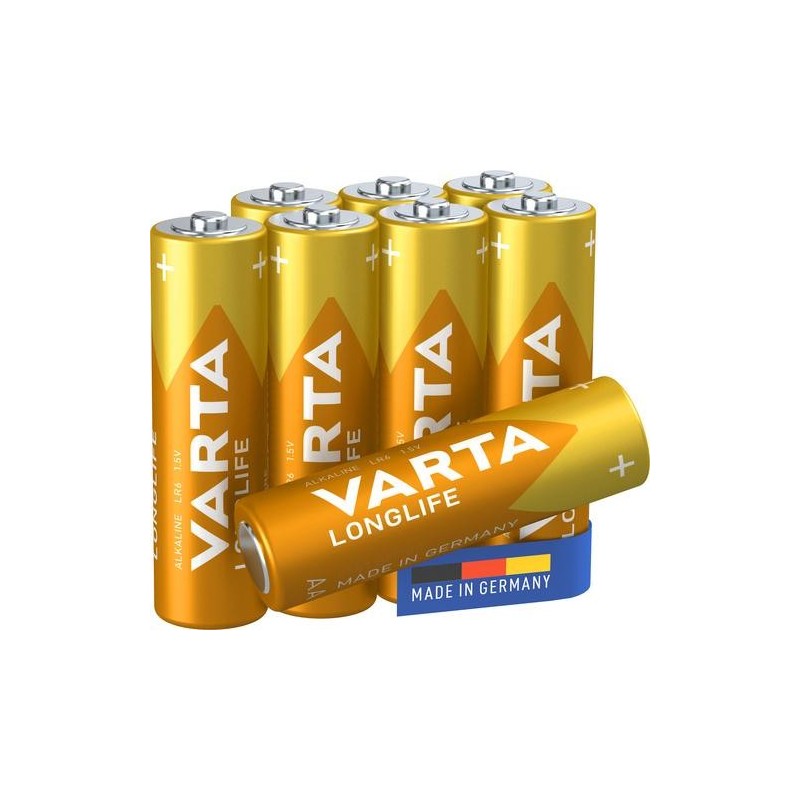 Varta Longlife, Batteria Alcalina, AA, Mignon LR6, 1.5V, Blister da 8