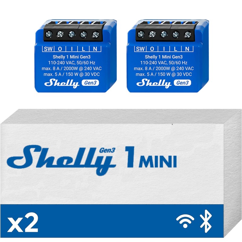 Shelly Mini 1 GEN3 DOUBLE PACK- Smart Relay 8A AC/DC WiFi/BT