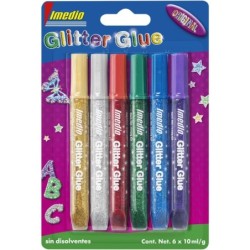 Imedio Glitter Glue Original Pack de 6 Tubos de Pegamento con Purpuri