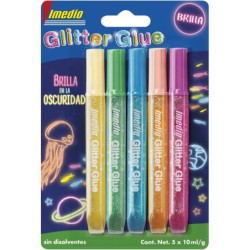 Imedio Glitter Glue &quot;Brilla en la Oscuridad&quot; Pack de 5 Tubos de Pegam