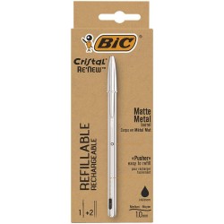 BIC Cristal Re'New Penna Ricaricabile Nera a Sfera Fusto in Metallo