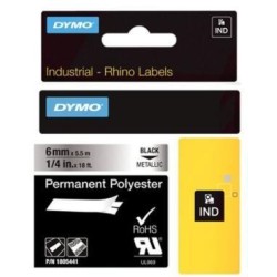 DYMO Poliestere Permanente IND Dymo 1805441 6mm Black on Metallic