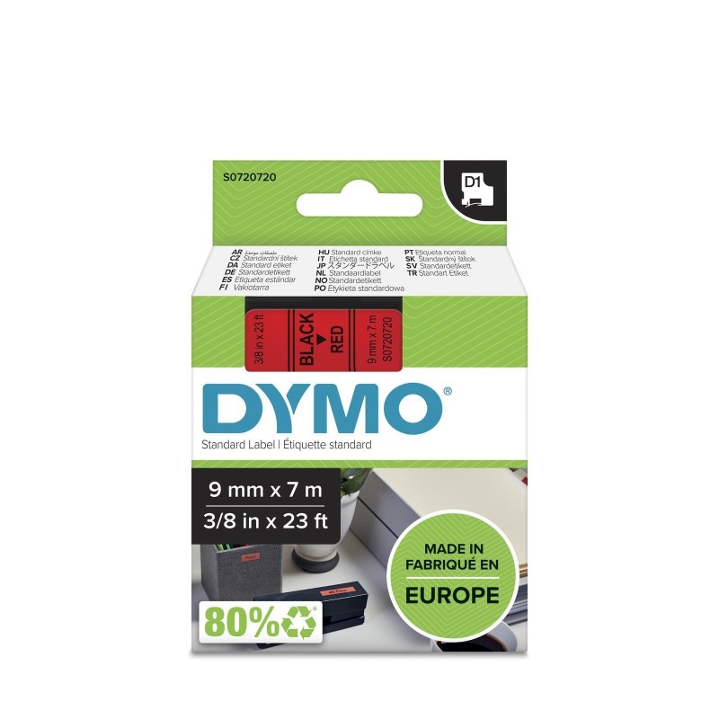 DYMO D1 - Standard Etichette - Nero su rosso - 9mm x 7m D1 - TAPE DY