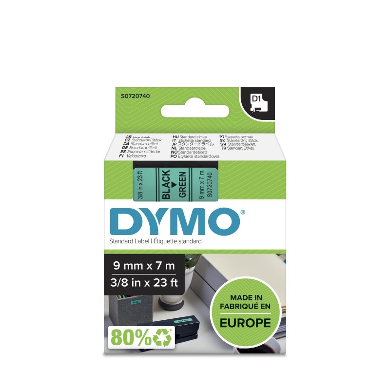 DYMO D1 - Standard Etichette - Nero su verde - 9mm x 7m DYMO D1 Tape