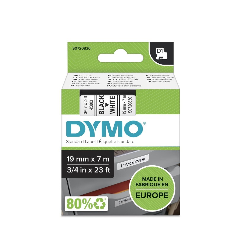 DYMO D1 - Standard Etichette - Nero su bianco - 19mm x 7m DYMO 45803