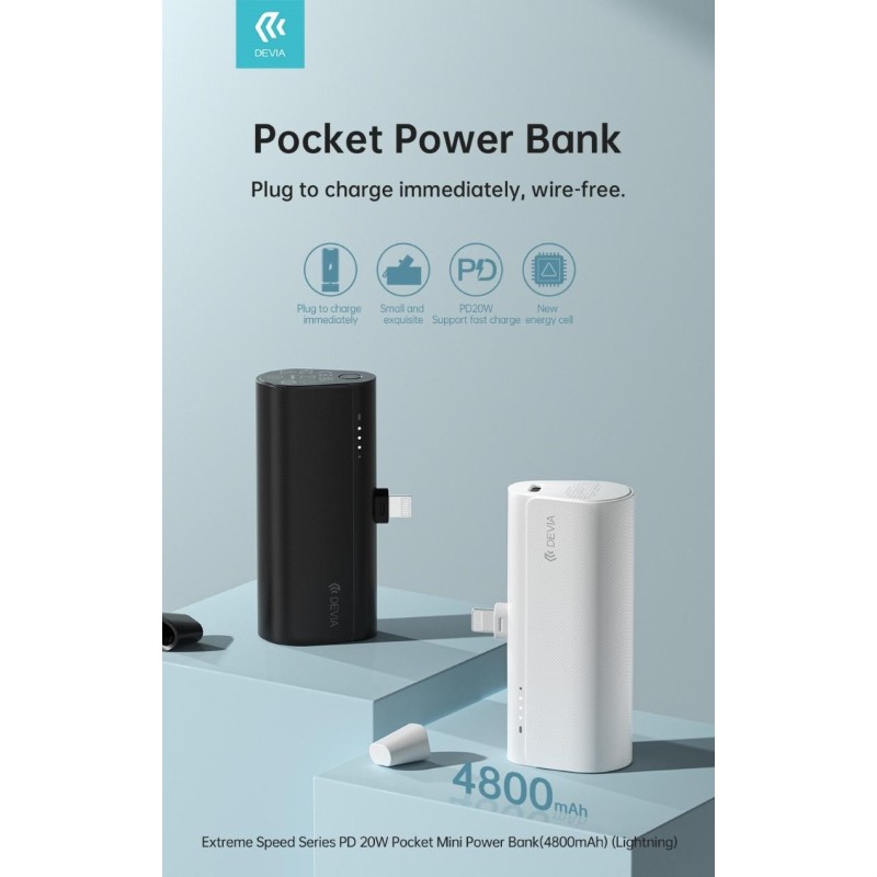 Mini Power Bank 20W 5000mah attacco diretto Lightning Apple