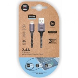 TechOneTech Cable USB-A Macho a Lightning Macho 2m - Recubierto de Ny