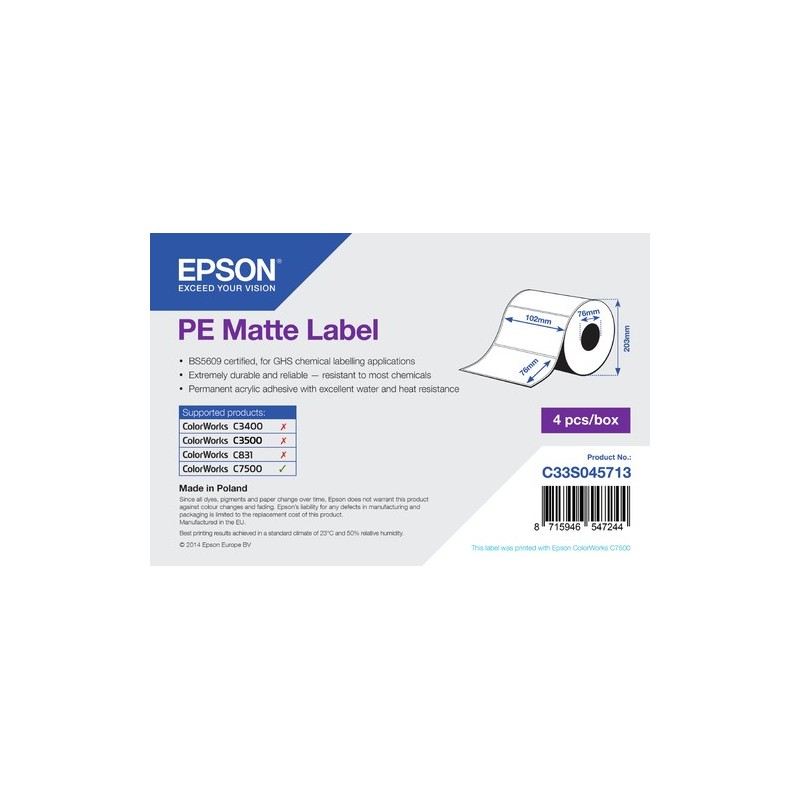 Epson PE Matte Label - Die-cut Roll 102mm x 76mm 1570 labels