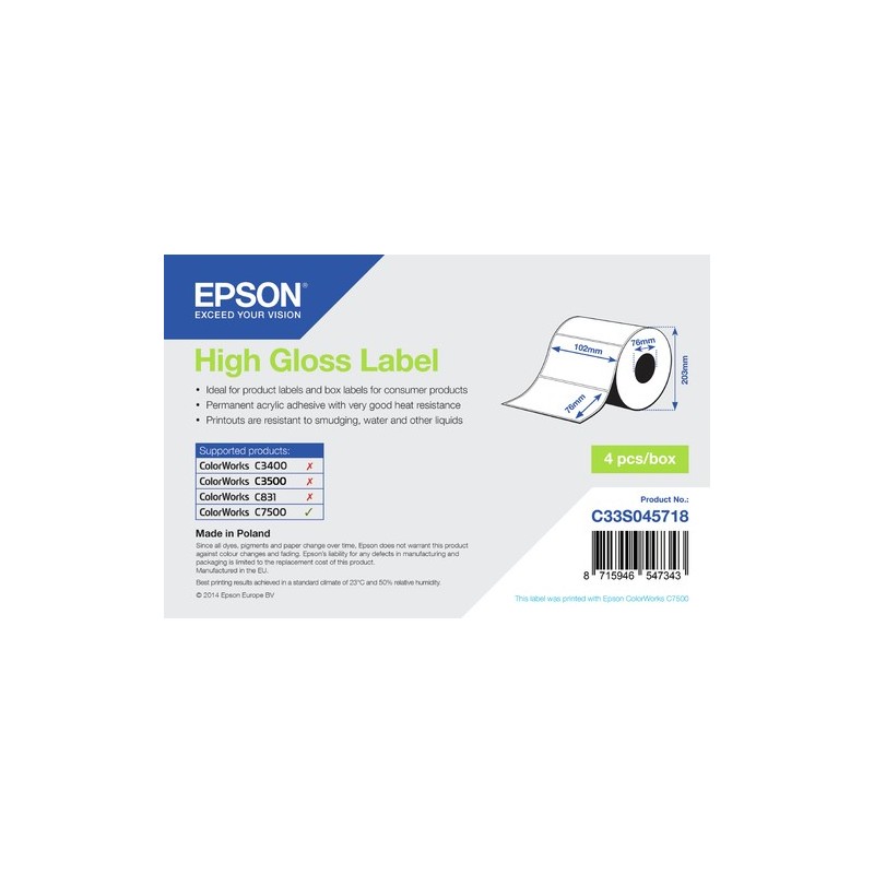 Epson High Gloss Label - Die-cut Roll 102mm x 76mm 1570 labels