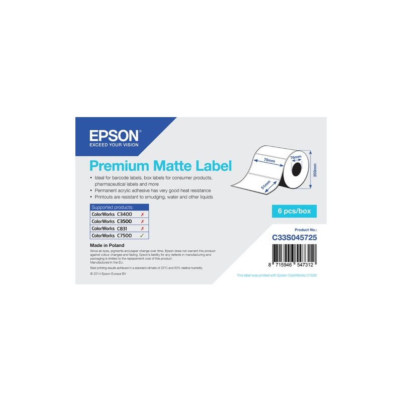 Epson Premium Matte Label - Die-cut Roll 76mm x 51mm 2310 labels