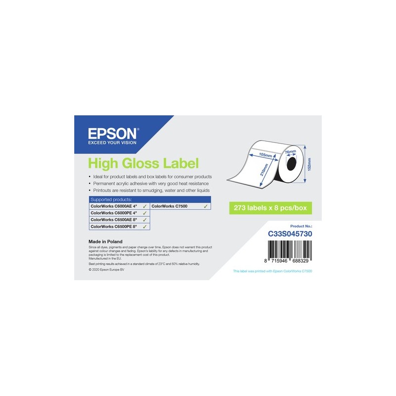 Epson High Gloss Label - Die-Cut 105mm x 210mm 273 labels