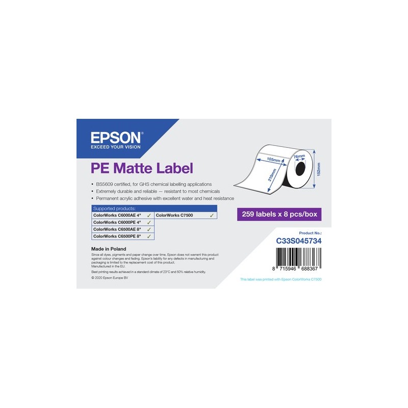 Epson PE Matte Label - Die-Cut Roll 105mm x 210mm 259 labels