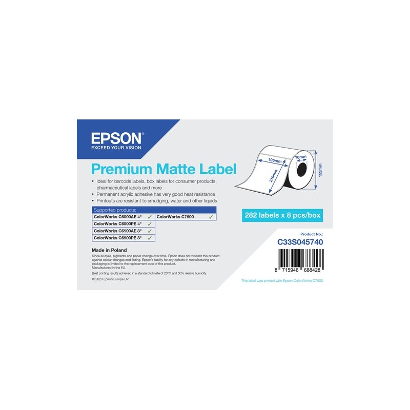 Epson Premium Matte Label - Die-Cut Roll 105mm x 210mm 282 labels