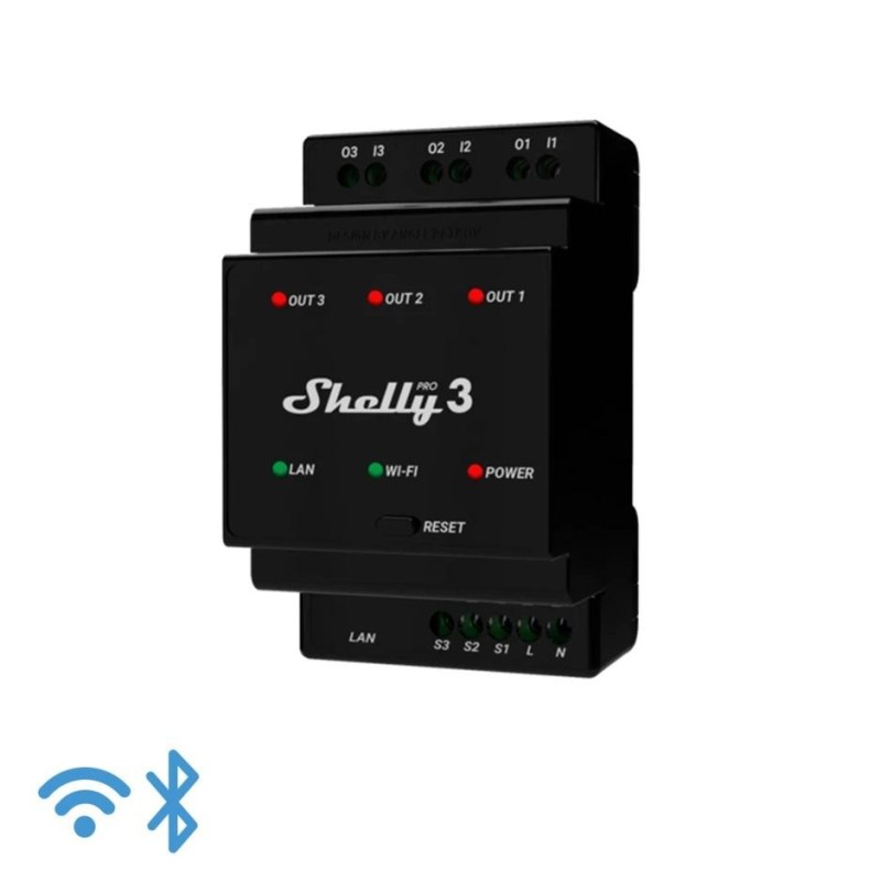 SHELLY Pro 3 (W)LAN Schaltaktor 3 Kan&auml;le/3x16A/LAN/WLAN/Hutschiene