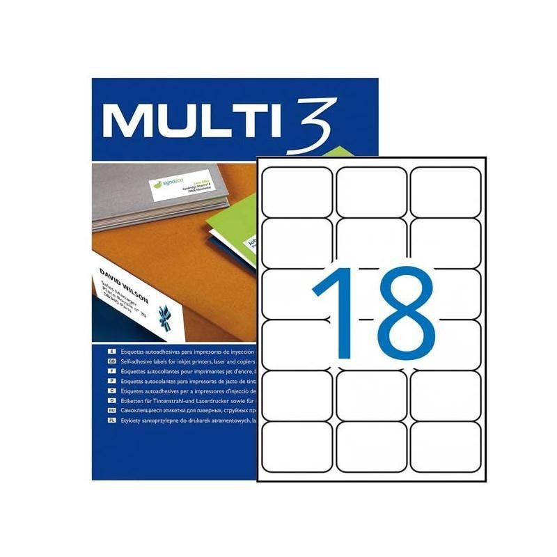 Multi3 Pack de 1800 Etiquetas Blancas Tama&ntilde;o 63,5x46,6mm - Cantos Ro