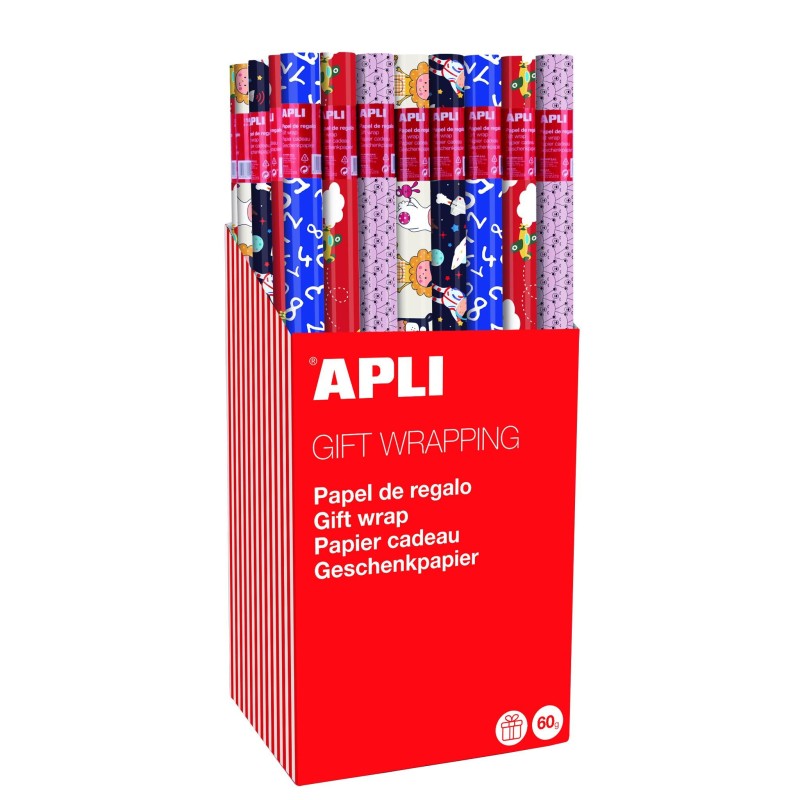 Apli Expositor de 55 Rollos de Papel Regalo Infantil - 11 Rollos por 