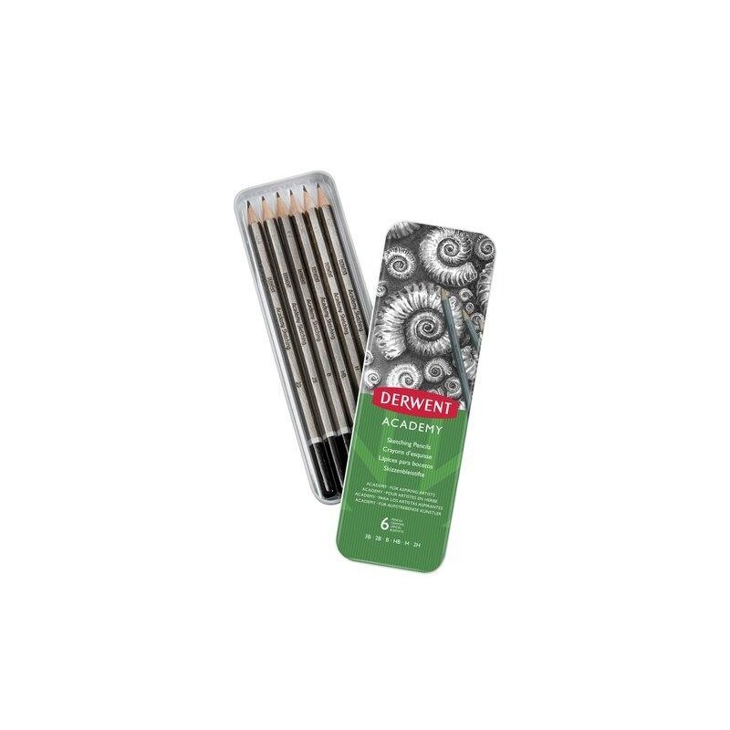 Derwent Academy Sketching Pack de 6 Lapices de Grafito Hexagonales de