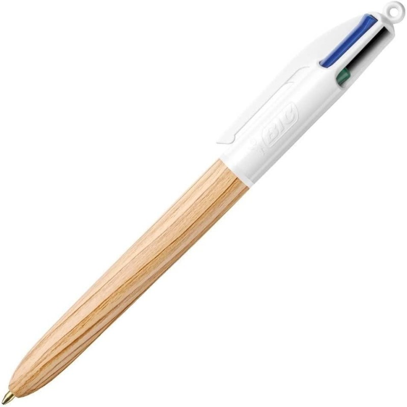 Bic 4 Colours Wood Style Boligrafo de Bola Retractil - Punta Media de