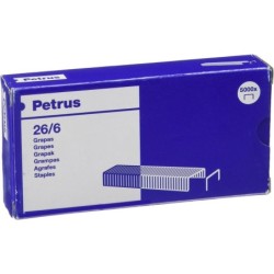 Petrus Caja de 5000 Grapas 26/6 Cobreadas - Hasta 30 Hojas - Patilla 