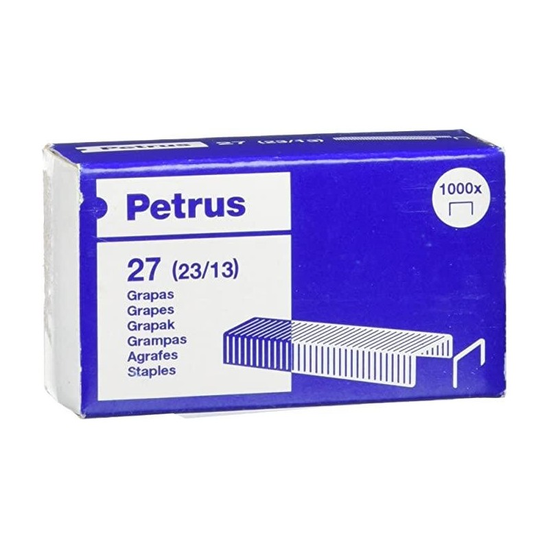 Petrus Caja de 1000 Grapas 23/13 Cobreadas - Hasta 100 Hojas - Patill