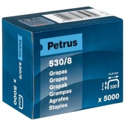 Petrus Caja de 5000 Grapas 530/8 Cobreadas para Clavadora - Patilla d