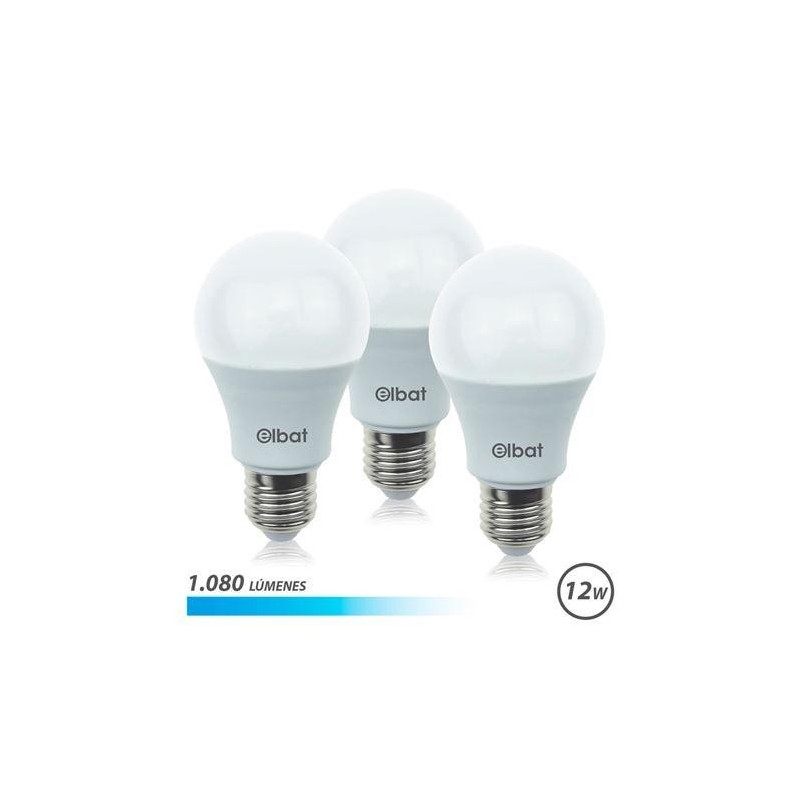 Elbat Pack de 3 Bombilla LED A60 de 12W - 1080LM - Base E27 - Luz Fria