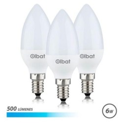 Elbat Bombillas LED C37 Pack de 3 - 6W - 500LM - Base E14 - Luz Fria 