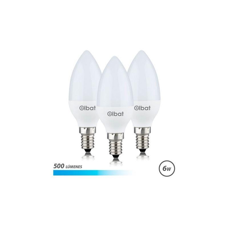 Elbat Bombillas LED C37 Pack de 3 - 6W - 500LM - Base E14 - Luz Fria 