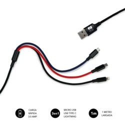 Subblim Cable de Carga 3 en 1 - Alta Velocidad de Carga - Compatible 