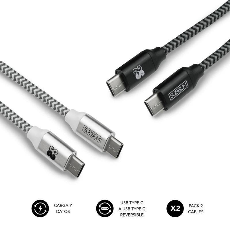 Subblim Pack de Cables USB C a USB C - 1m - Carga Rapida hasta 5V/30A