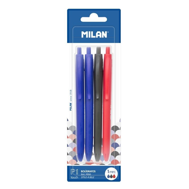 Milan P1 Touch Pack de 4 Boligrafos de Bola Retractiles - Punta Redon